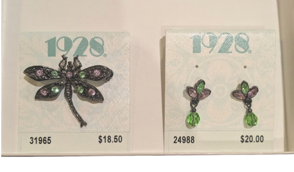1928 Dragonfly Brooch And Earring Set Green Pink Crystals